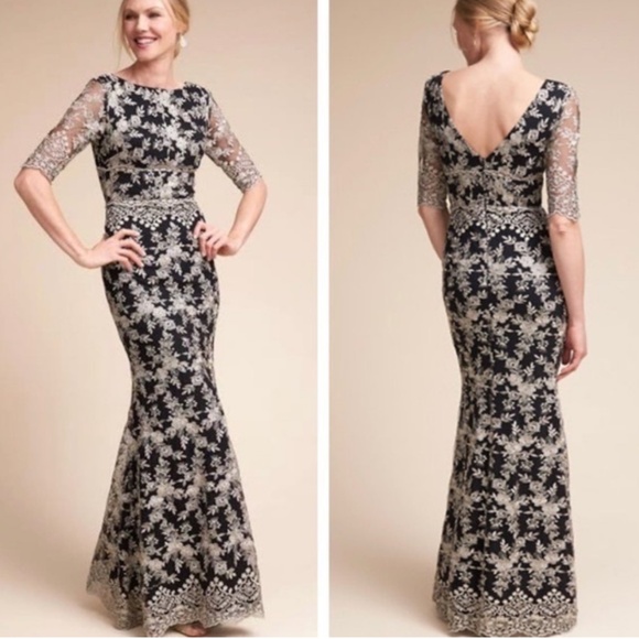 BHLDN Dresses & Skirts - Anthropologie BHLDN Betsy Dress Black Cream Lace Maxi Gown Size 10